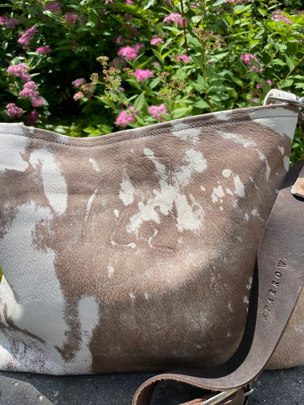 Sierra full-grain Leather shoulder or cross-body bag in brown and white patterned leather (Guernsey)