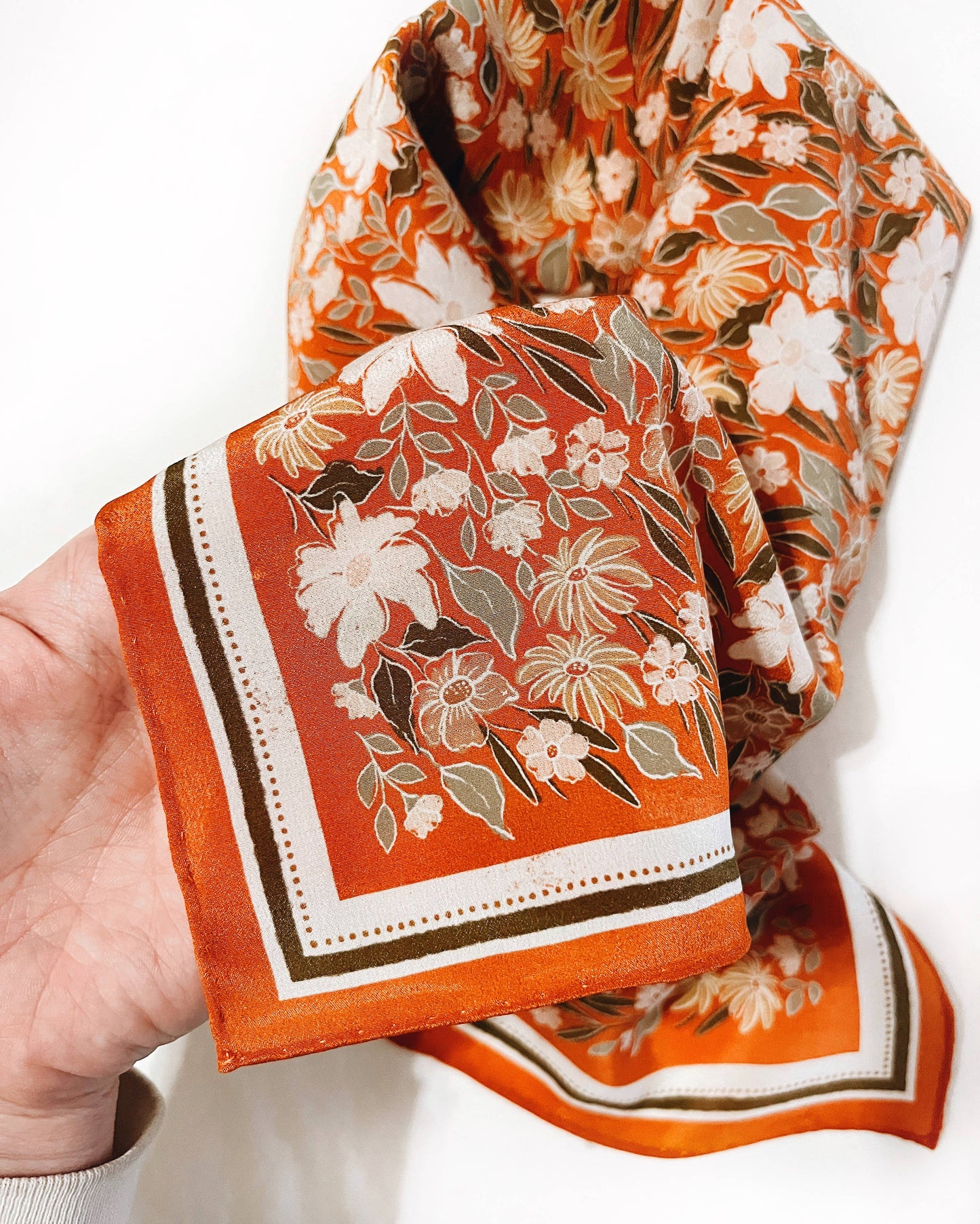 Handmade Silk scarf in orange floral print