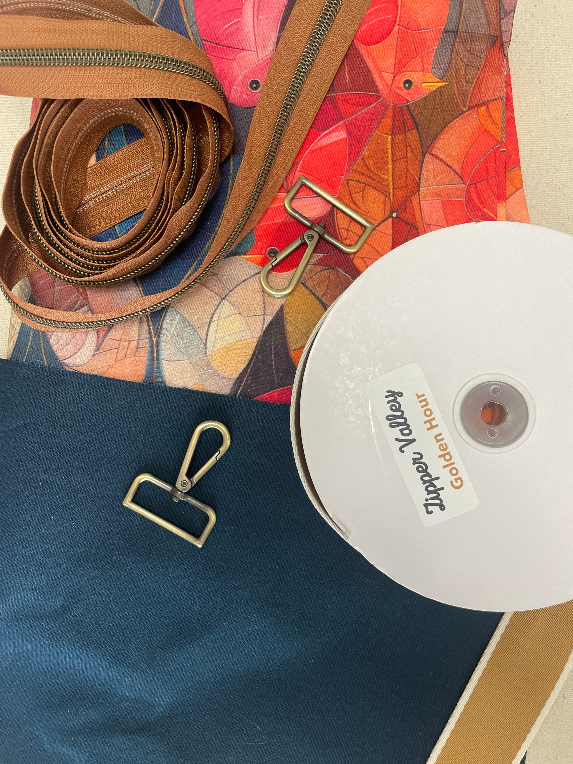 Random fabric, leather and hardware for custom bag choices. 