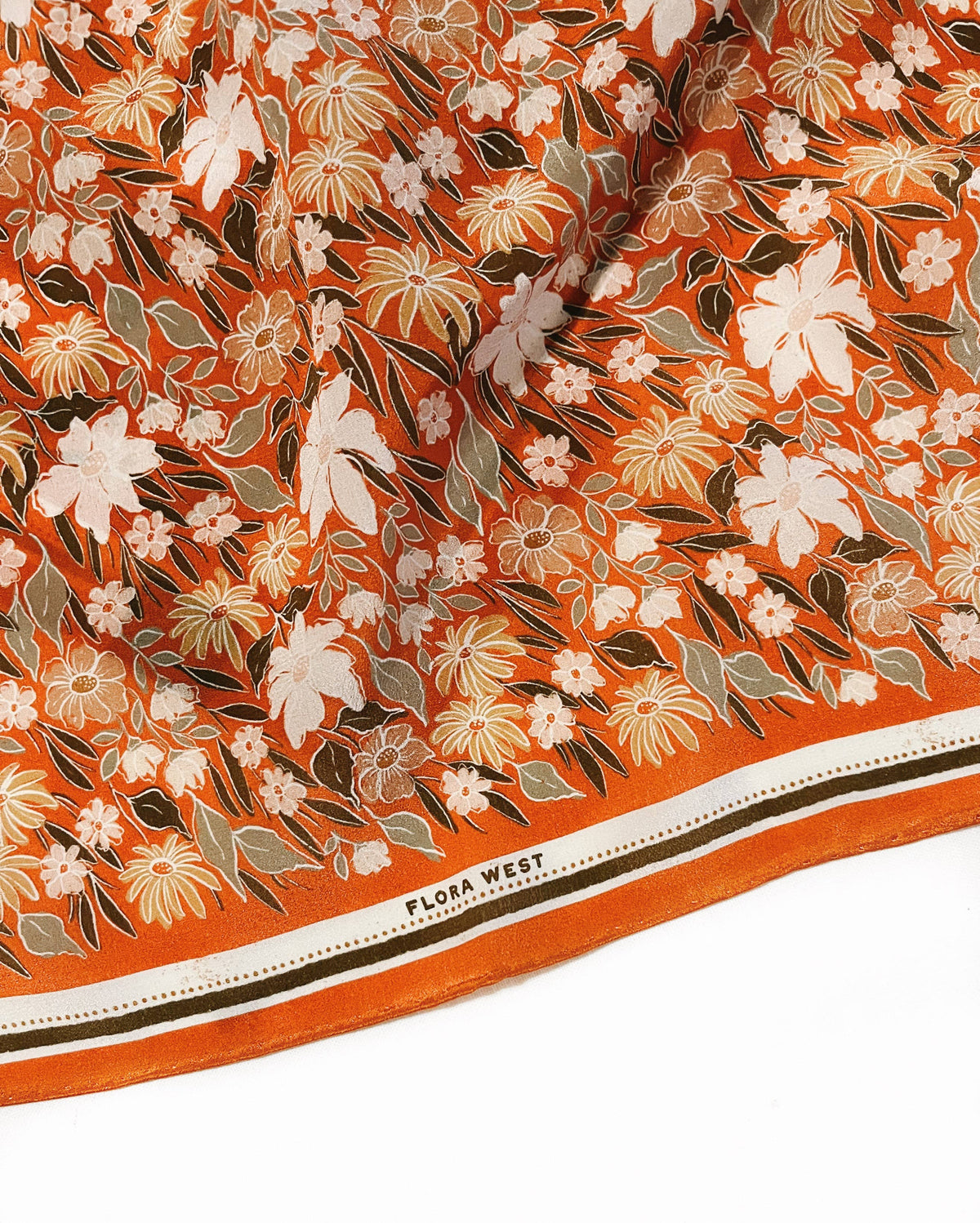 Handmade Silk scarf in orange floral print