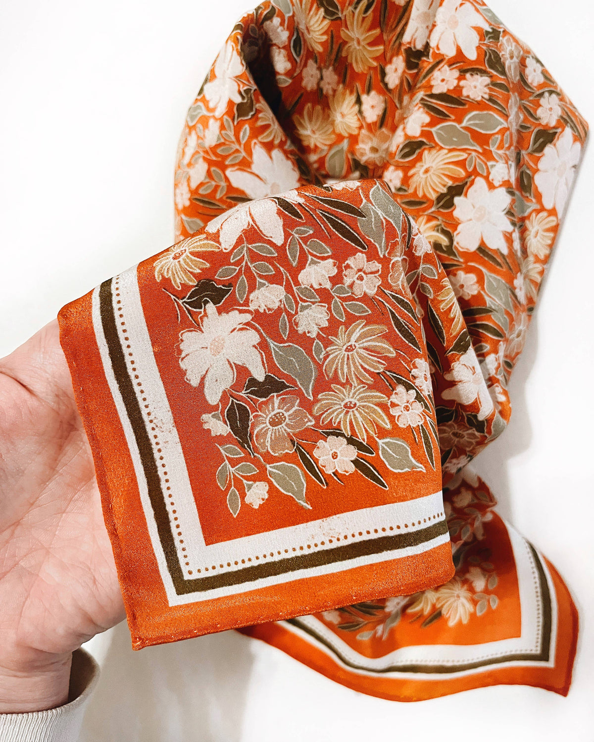 Handmade Silk scarf in orange floral print